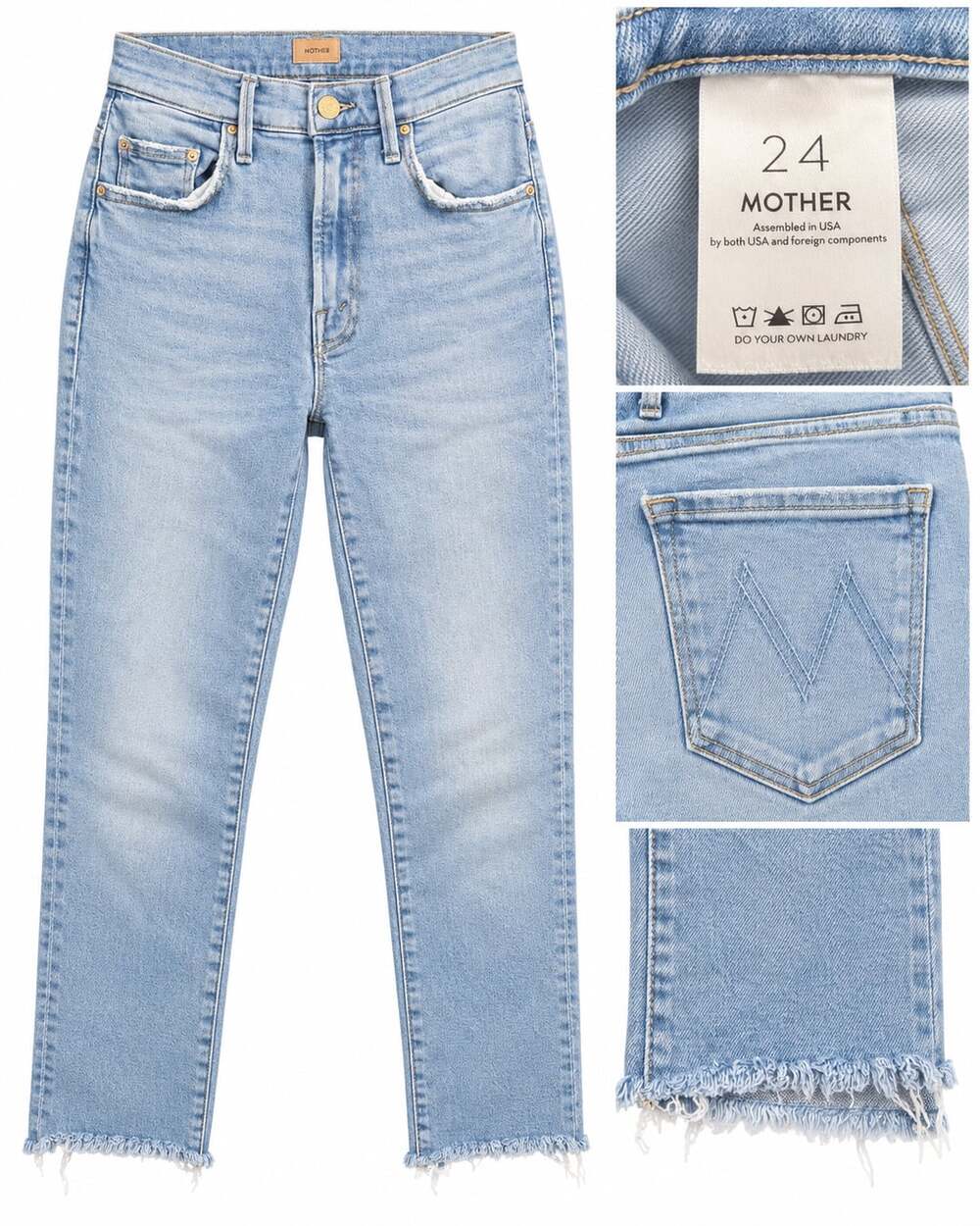 MOTHER Denim Jeans Size 24 Light Wash Raw Hem